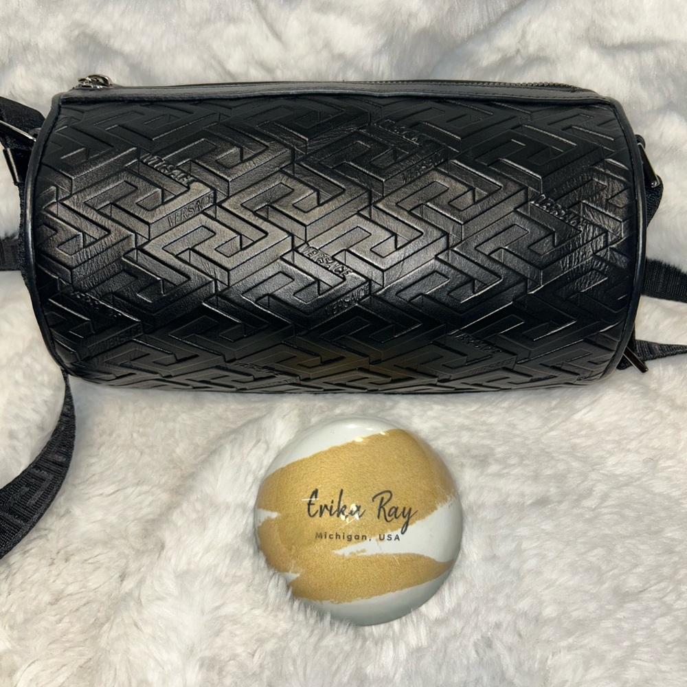 Versace Black Embossed Messenger‎ Bag